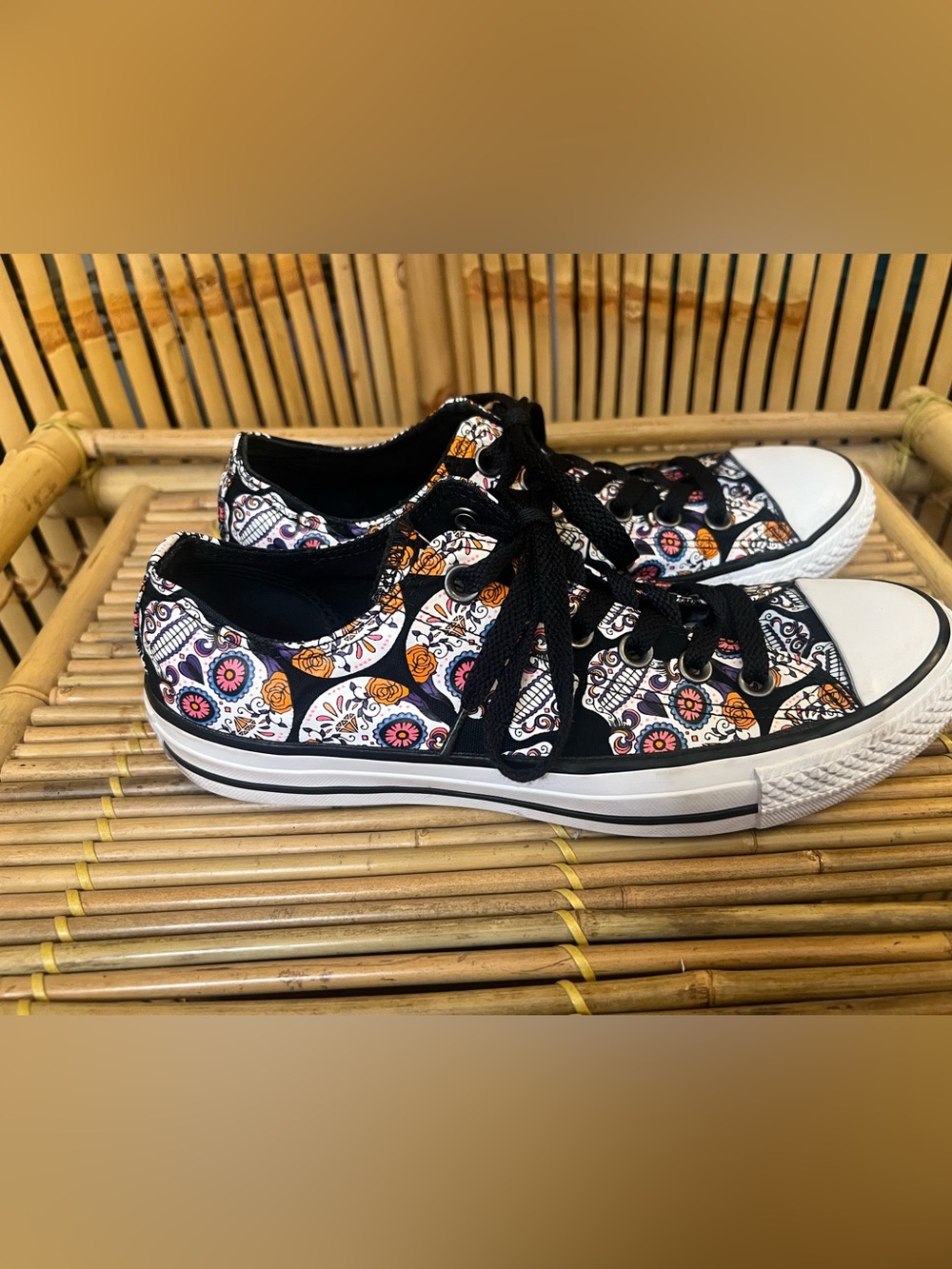 Converse Black Floral Sugar Skull High-Top Sneakers - Picture 2 of 5